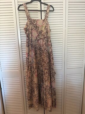 Knox Rose Cream Maxi Dress with Black Floral Outline and Pink & Green Accents